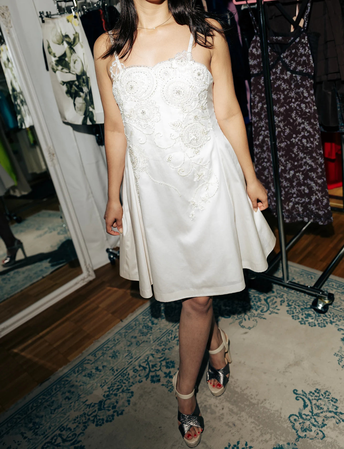 Ivory Lace Embroidered Mini Dress