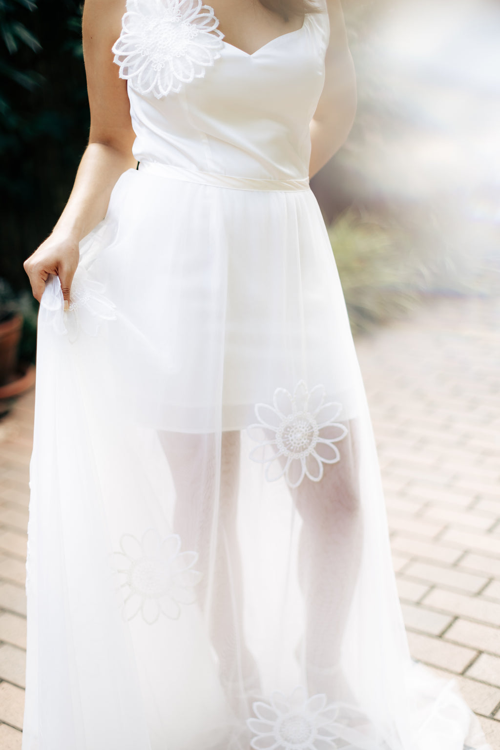 Floral Appliqué Garden Wedding Dress